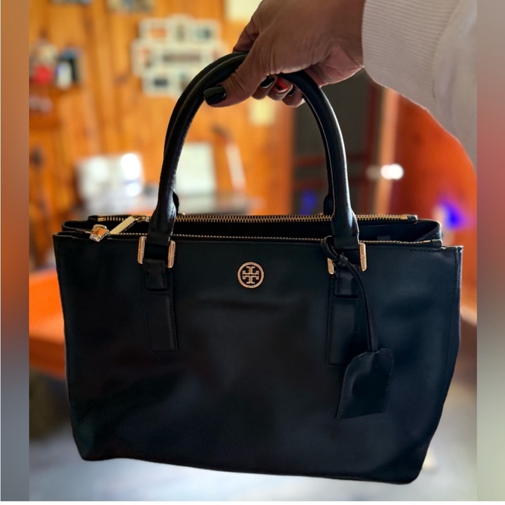 Tory Burch Black Satchel with Gold Accents